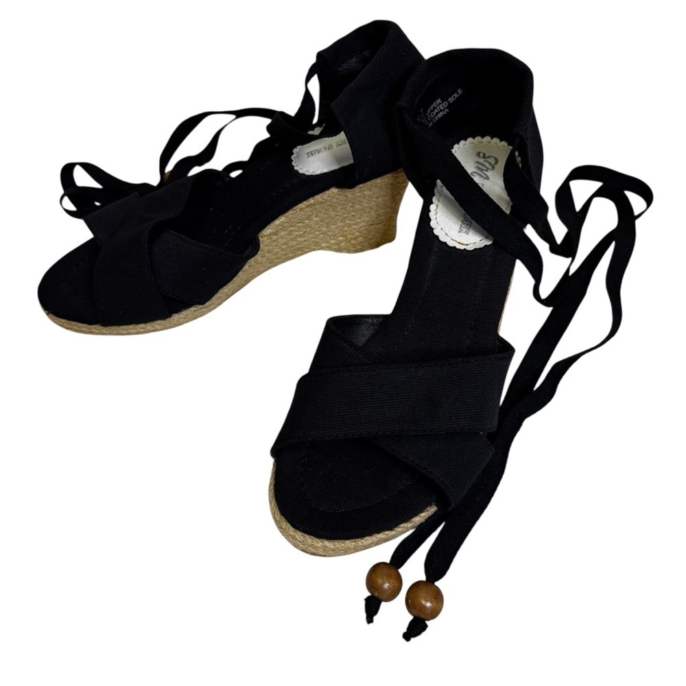 Steve Madden New York Black Wedge Ankle Tie Sandals Size 7 Espadrille Wedge NWOT
